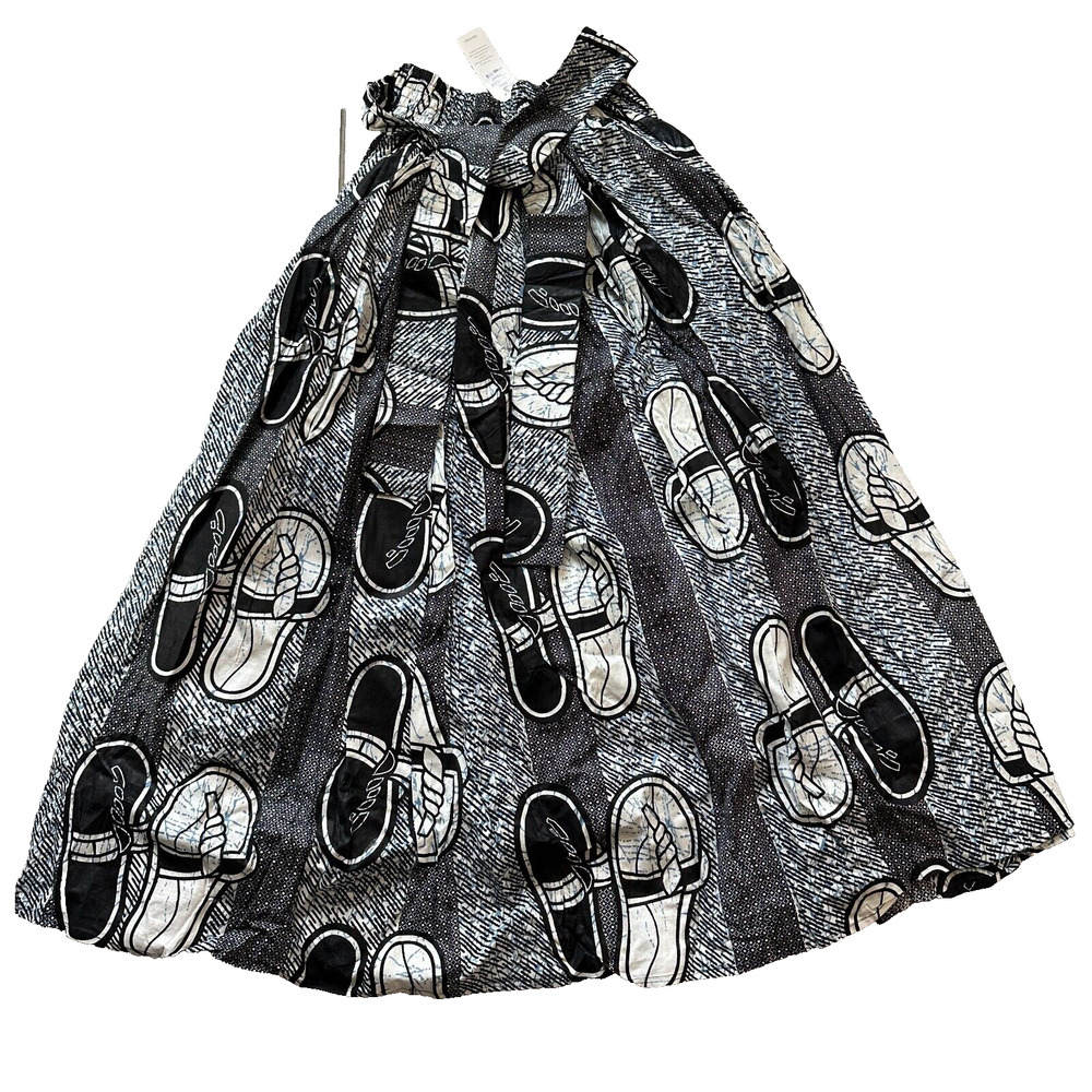 Ankara Long Maxi Skirt with Pockets Black White Print One Size